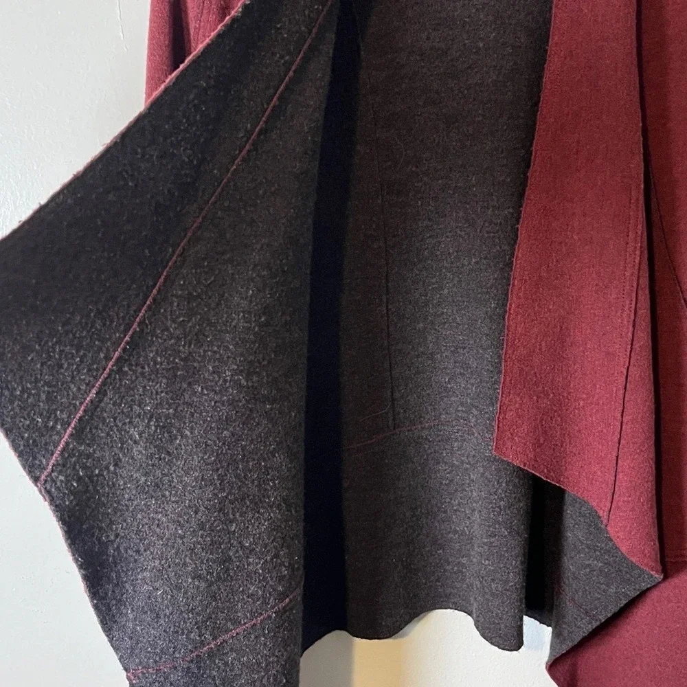 Eileen Fisher Merino Wool Double-knit Kimono Burgundy Open Cardigan Jacket Sz SP